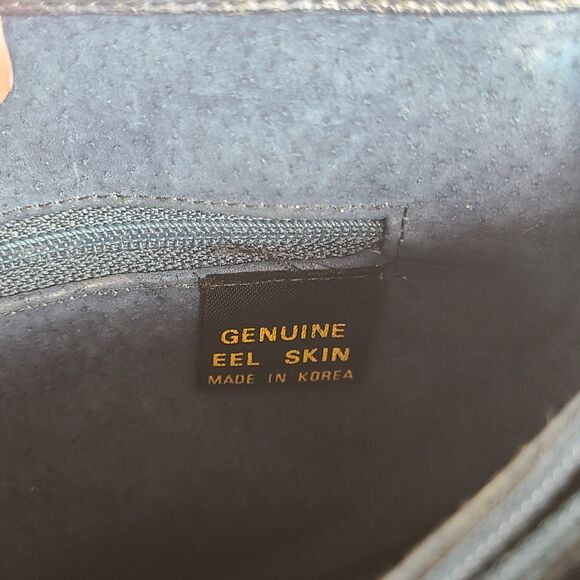 Vintage Retro 80s Genuine Eel Skin Navy Leather Handbag Shoulder Bag Purse - Picture 4 of 10